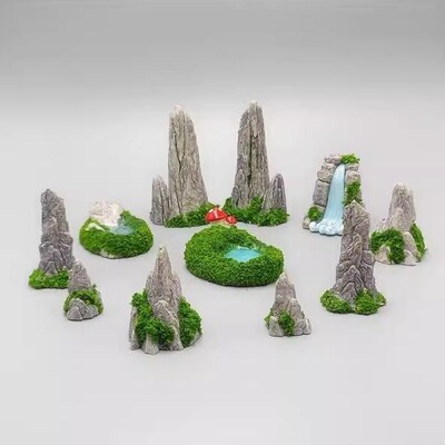 水池小树桩苔藓微景观建筑模型