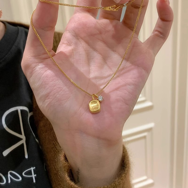 拉丝中古小方糖金色项链轻奢