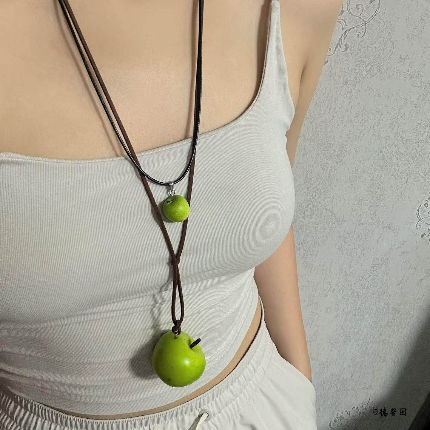 设计感DIY仿真苹果吊坠项链女图片