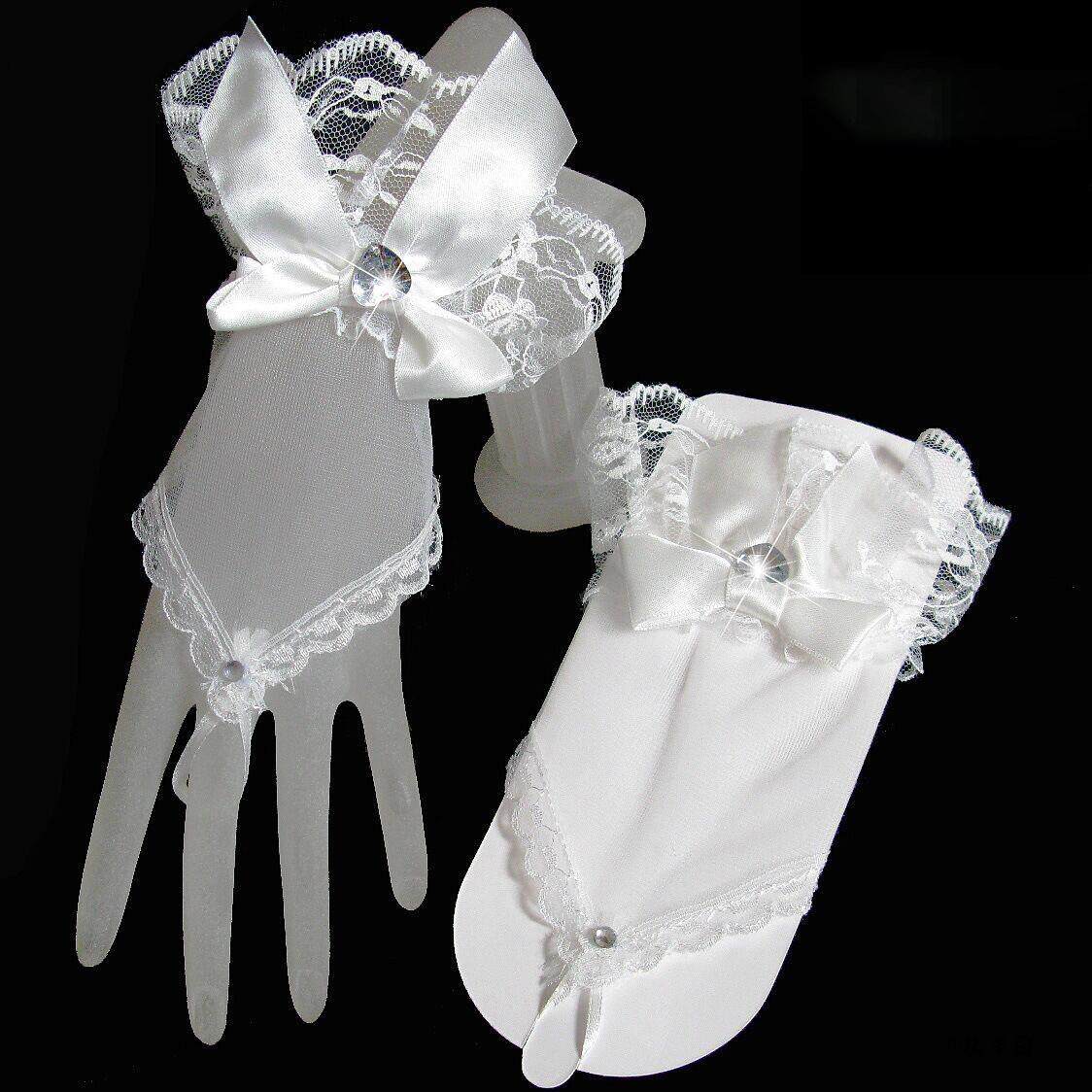 新娘白色蝴蝶结蕾丝仙女网纱拍照结婚勾指薄手套cos婚纱韩式