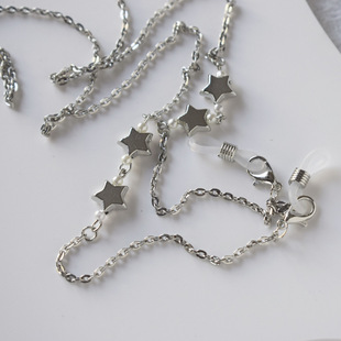 气质百搭挂脖眼镜星星链子眼镜链吊坠新款装饰时尚女款墨镜白K色