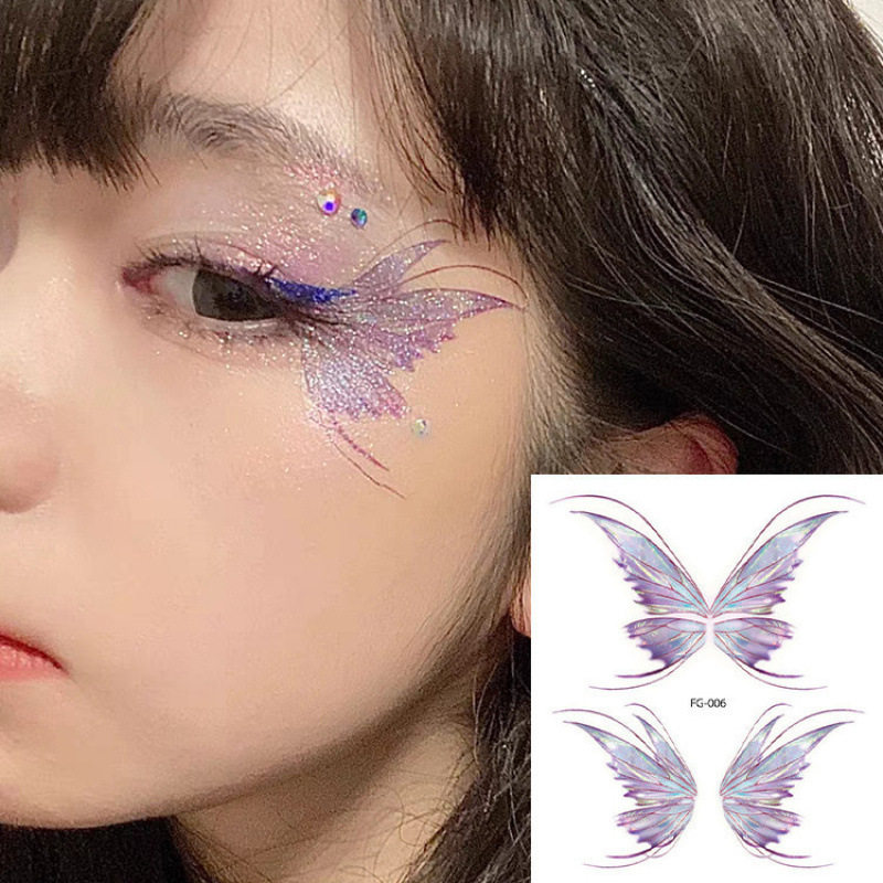 美妆闪粉渐变贴纸万圣节闪粉渐变蝴蝶翅膀贴纸眼妆纹身走秀眼角