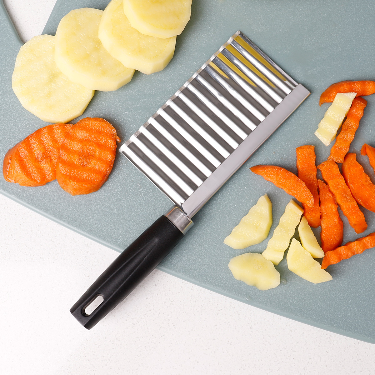 红橡木手柄土豆切不锈钢波浪纹土豆切条器厨房薯条切家用果蔬餐厅