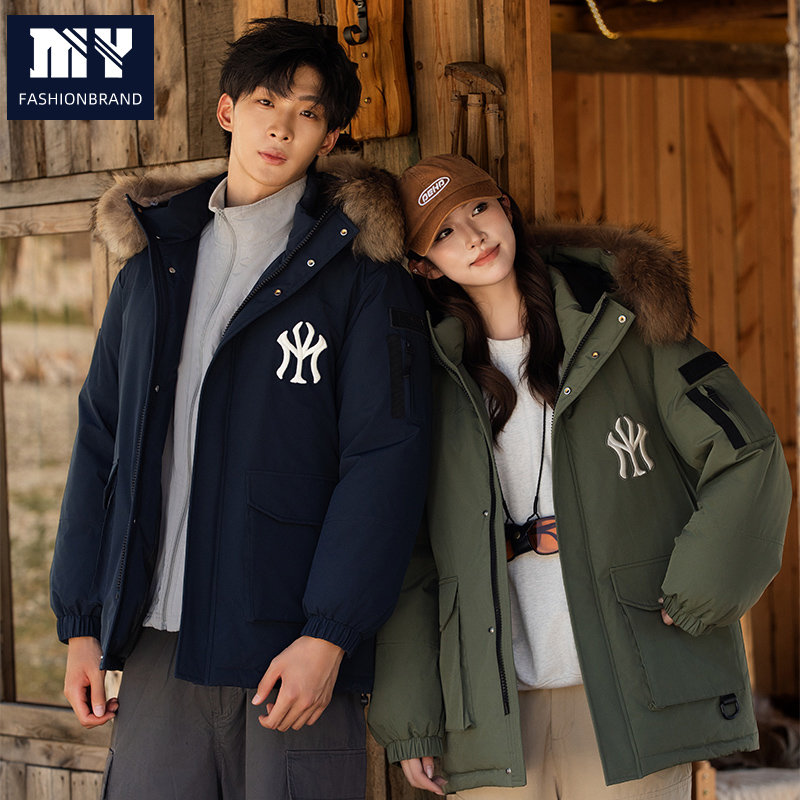 冬季轻量连帽羽绒服情侣同款大毛领保暖防风工装风潮牌派克服