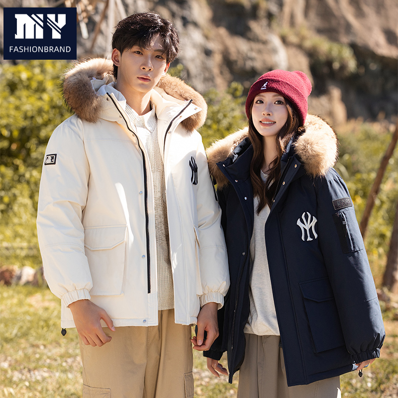 冬季锁温连帽羽绒服情侣同款大毛领工装风防风保暖户外派克服QY