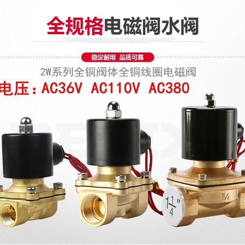 全铜常闭电磁水阀36V气阀110V 380V 2W160-15 2分4分1寸2w-025-08
