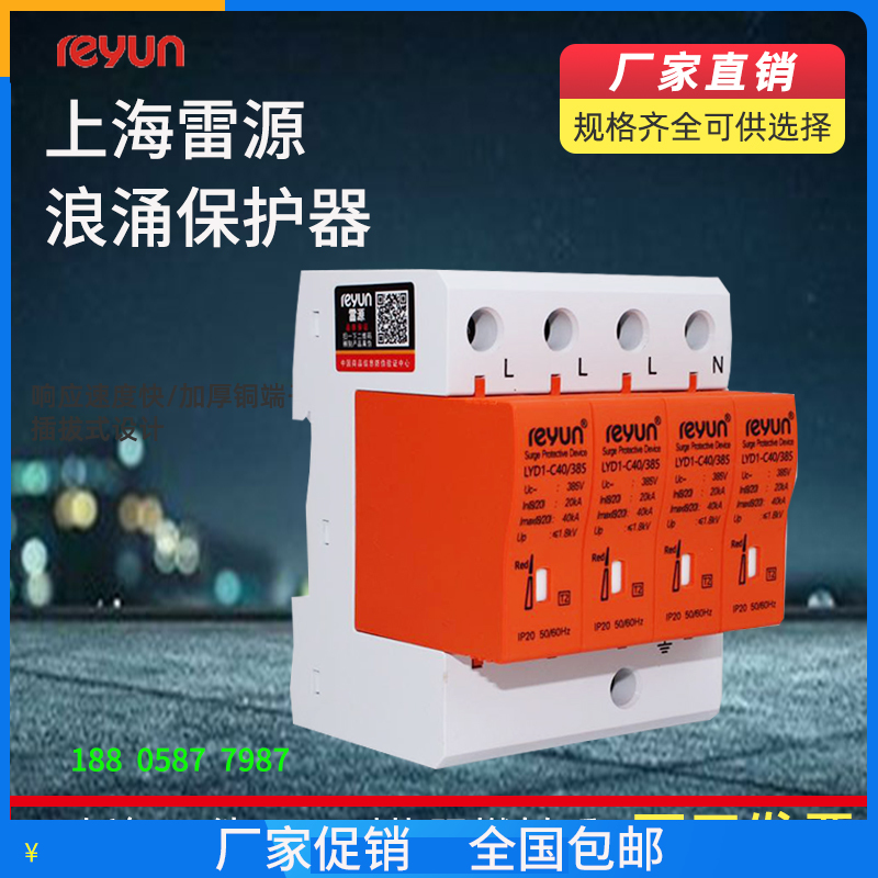 上海雷源LYD1-C40浪涌保护器防雷家用2 4P电源涌开关模块SPD避雷