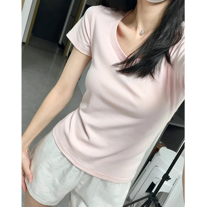 短袖正肩t恤女夏季多巴胺穿搭棉