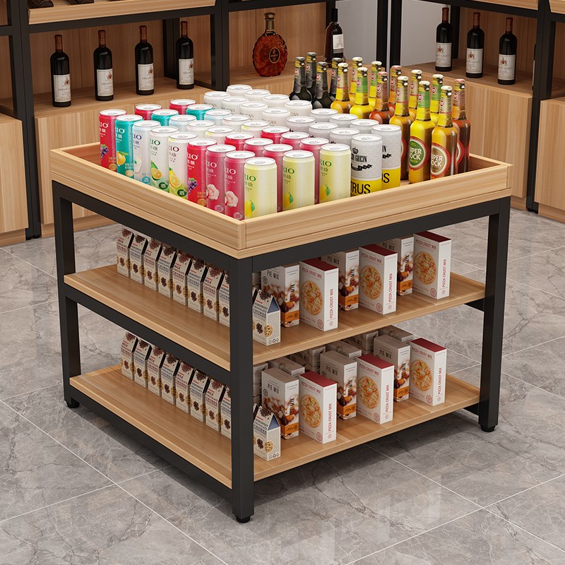 中岛货架堆头流水台展示柜陈列多层置物超市便利店零食水果正方形