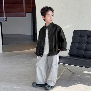 儿童童装男童皮衣外套2026新款潮酷上衣中大童机车韩版男童春秋季