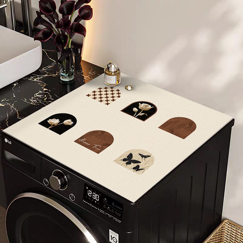 中古风洗衣机盖布盖垫pvc皮革免洗可擦冰箱微波炉床头柜防尘垫子