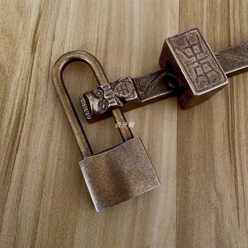 仿古中式大门纯黄铜插销加厚老式木门门复古门扣门栓锁扣古铜色