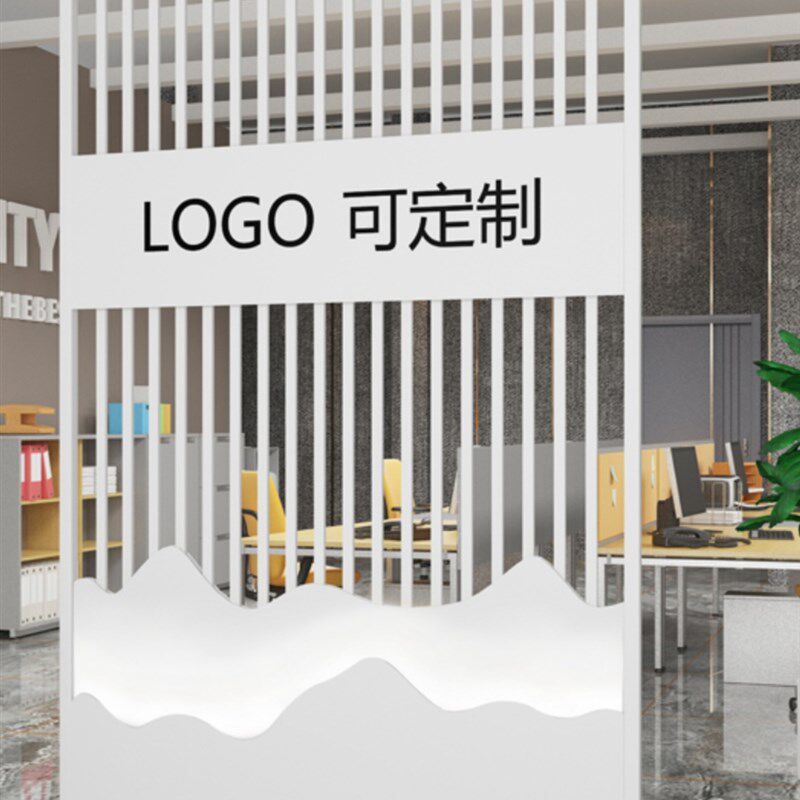 铁艺屏风隔断办公室公司前台logo形象背景墙店面入门大厅格栅装饰