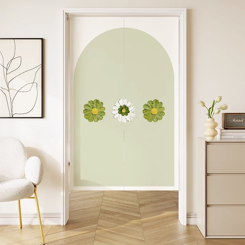 田园风门帘隔断帘免打孔家用厨房半截短帘挂布卫生间厕所遮挡帘子