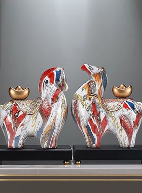 彩色马上有钱马摆件办公室装饰品玄关客厅电视柜乔迁开业礼物