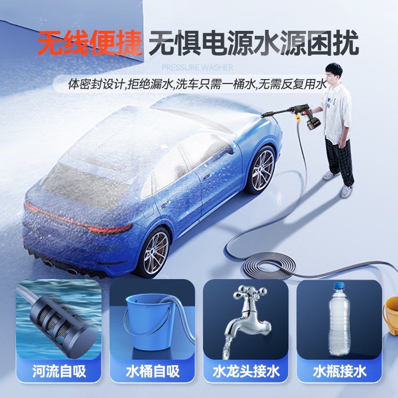 闲鸟洗车高压水枪家用2025新款无线洗车机无刷清洗神器增压大功率