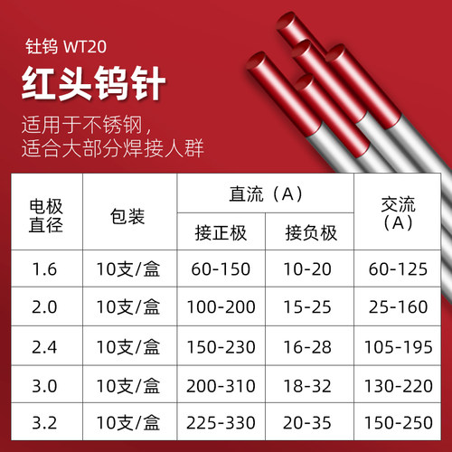 氩弧焊钨针氩弧焊焊针红头钨针不锈钢直流焊机钍北钨电极WT20