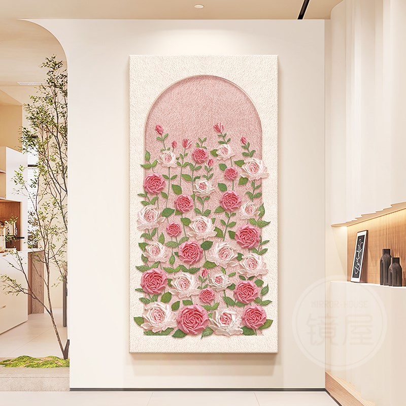 奶油风入户玄关装饰画玫瑰花卉肌理壁画走廊过道艺术挂画2025新款