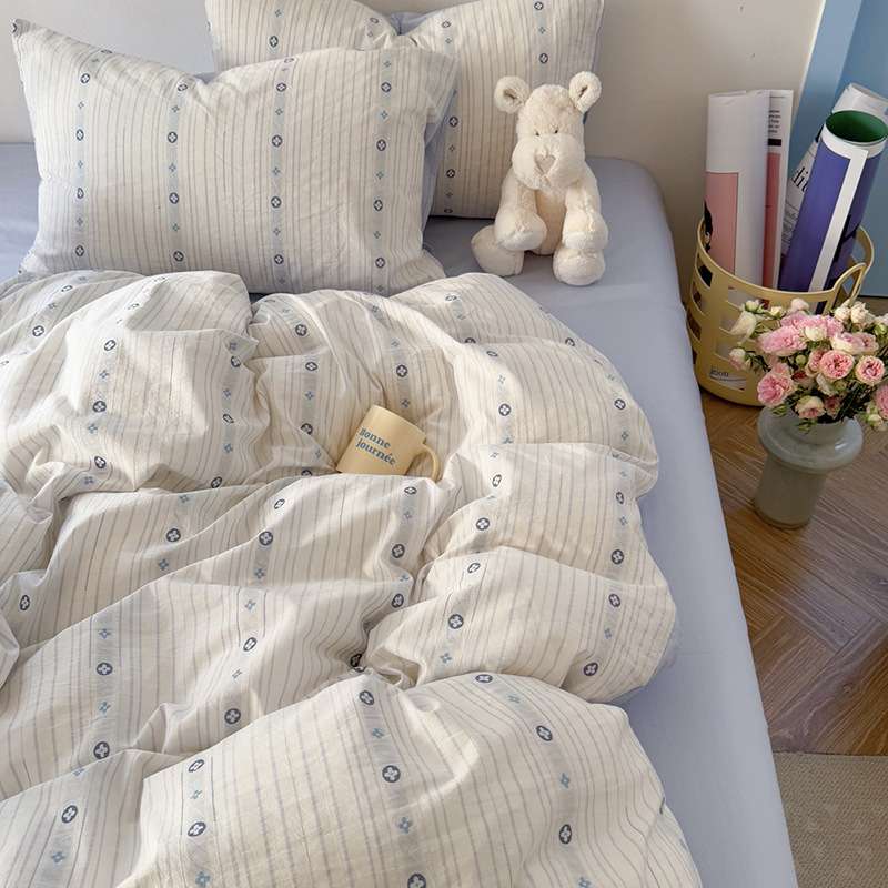 小清新提花床上四件套纯棉100全棉床单床笠被套罩宿舍床品三件套4