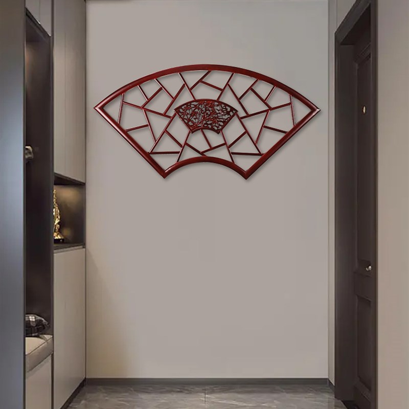 东阳木雕扇形花格客厅玄关实木挂件榫卯结构中式花窗装饰茶室背景