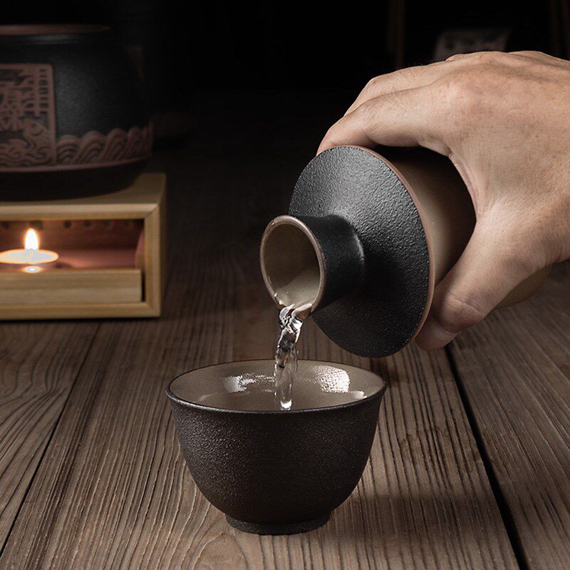 陶瓷温酒器烫酒壶家用年年有余老式仿古酒具套装白酒杯加热温酒壶