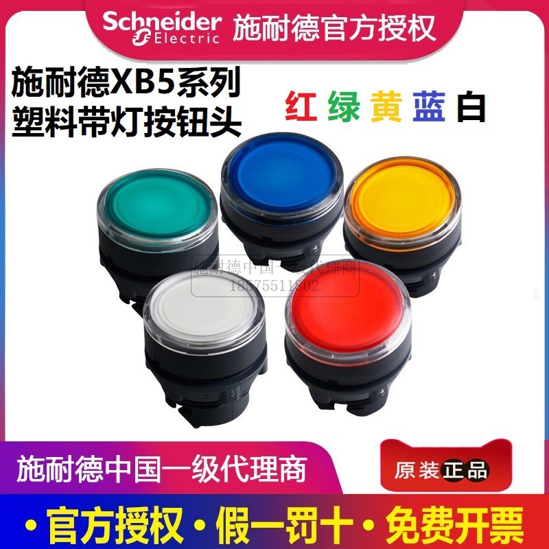 施耐德蓝色带灯按钮头ZB5AW363C绿333C红4黄5白1自复位ZB5A-W363C