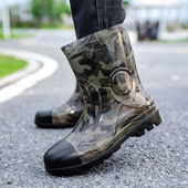 男士 迷彩防水防滑雨靴潮流厨房厚底胶鞋 雨鞋 户外钓鱼水鞋 中筒时尚