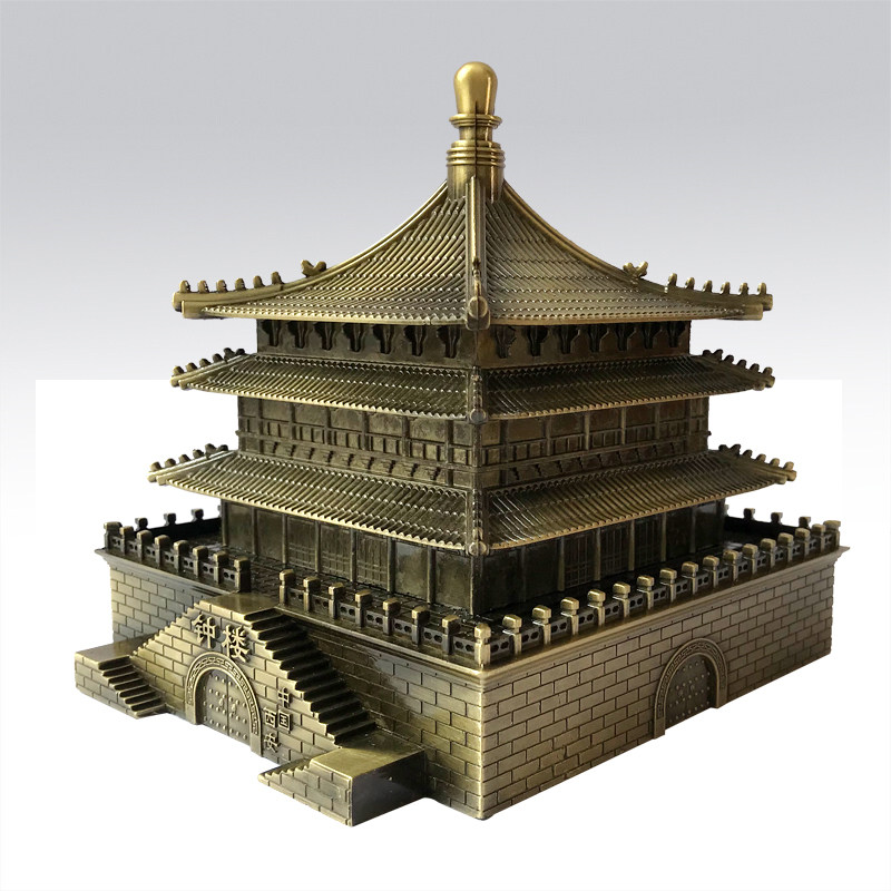 西安旅游纪念品中国古建筑金属钟楼模型摆件中式特色礼物送朋友摆