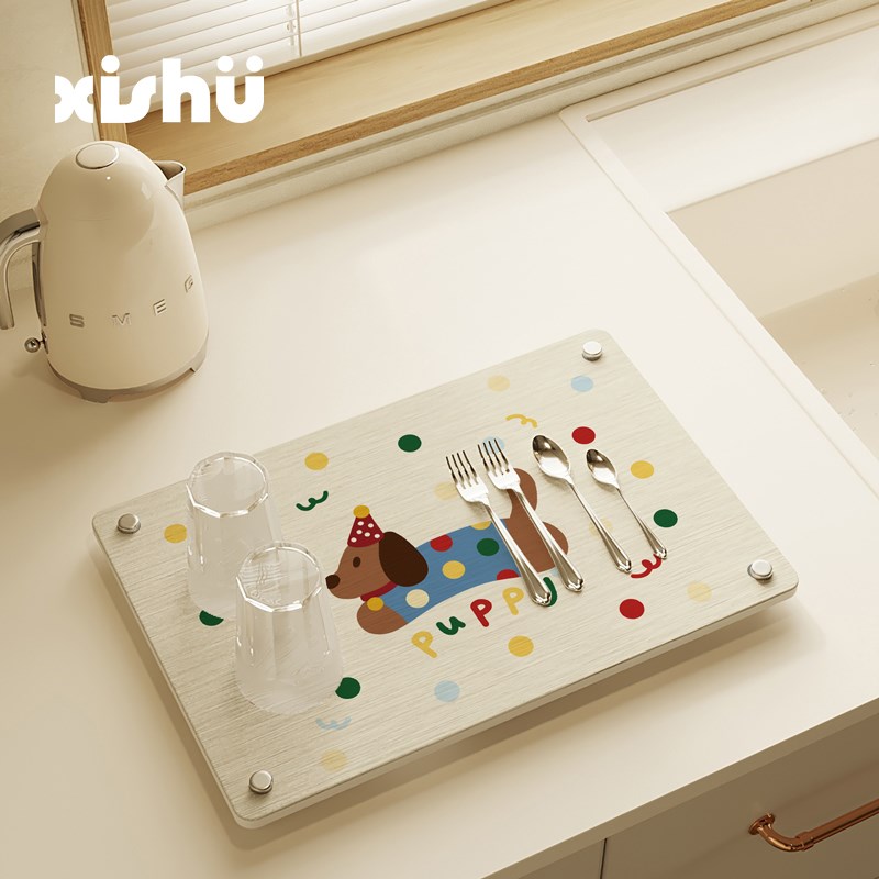 西树 卡通硬硅藻泥托盘台面吸水垫卫生间洗手间厨房沥水垫置物垫