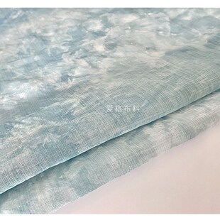 柔软微透 蓝色白色草木染扎染丝麻亚麻天丝棉布料纱裙汉服面料