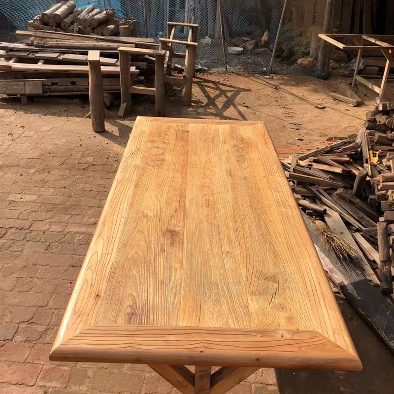 老榆木实木风化茶桌家用餐桌旧木板吧台复古简约茶台风化门板定制