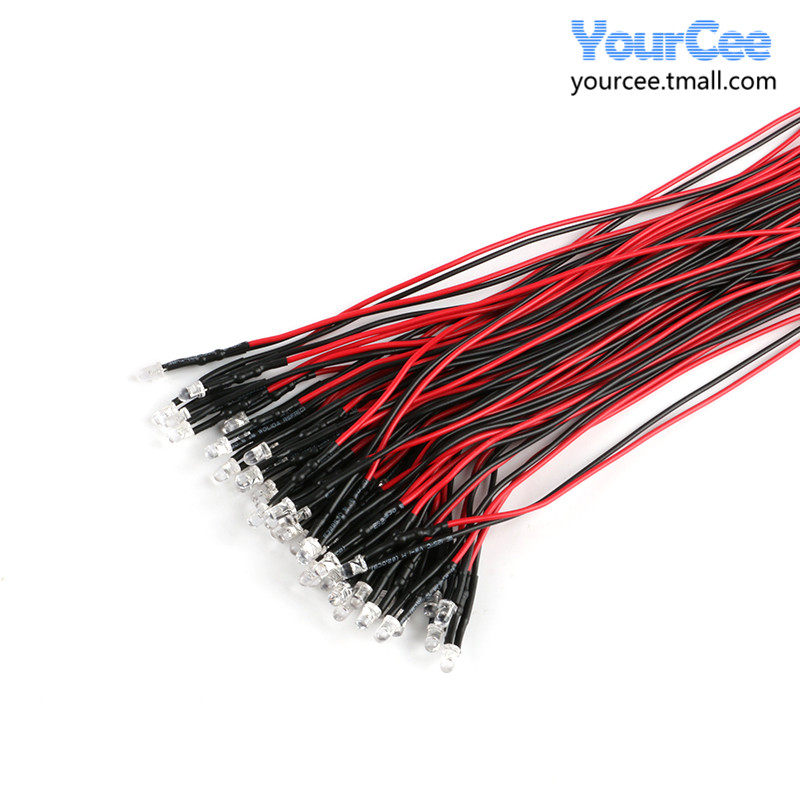 3/5mm发光二极管LED带线灯珠模型装饰玩具车指示灯 5V~12V (5条)