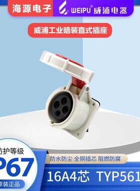 威浦WEIPU防水航空插座工业暗装直式插座TYP5619 16A4芯380V IP67