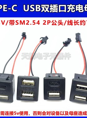 TYPE-C USB母插座平面弧形双插口黑色电源插座带线连接器母座插口