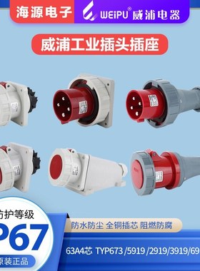 威浦WEIPU63A4芯防水工业插头插座TYP673/2919/5919/6919/3919573