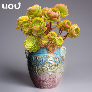 悬崖桩多肉花盆陶瓷大号粗陶法师老桩盆专用陶罐陶土肉肉绿植盆栽