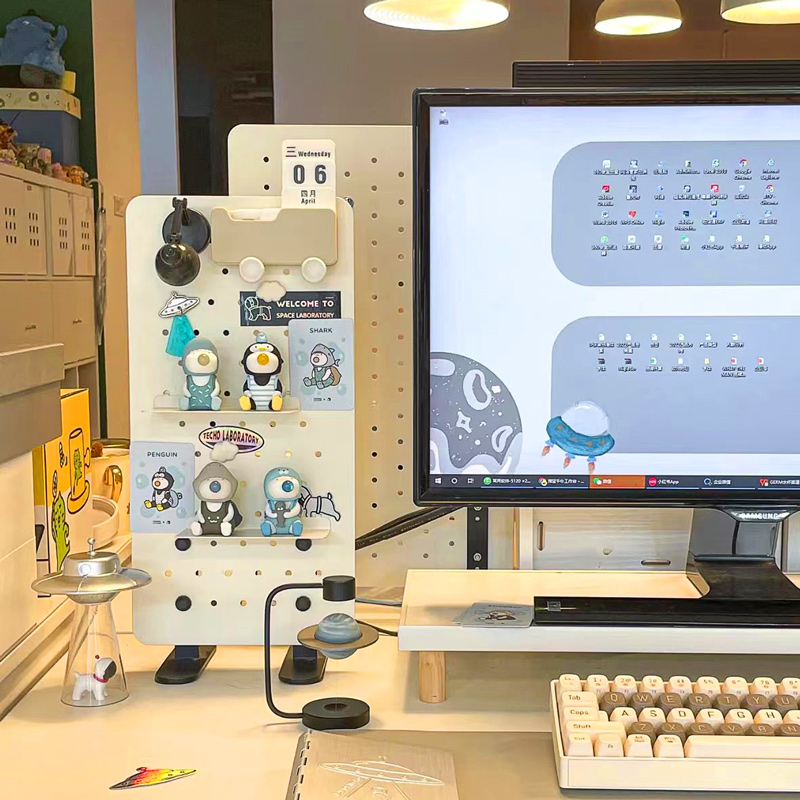 北欧金属洞洞板站立式桌面办公室书桌收纳桌上置物架免打孔展示架