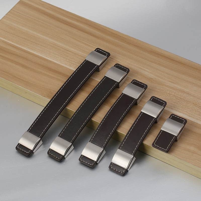 现代简约柜门拉手厨房抽屉橱柜衣柜鞋柜门把手单孔隐形咖啡色皮