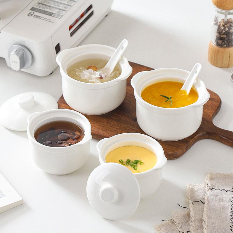 【品牌正品】双耳防烫炖盅杯婴儿蒸蛋陶瓷碗带盖家用可炖煮小汤盅