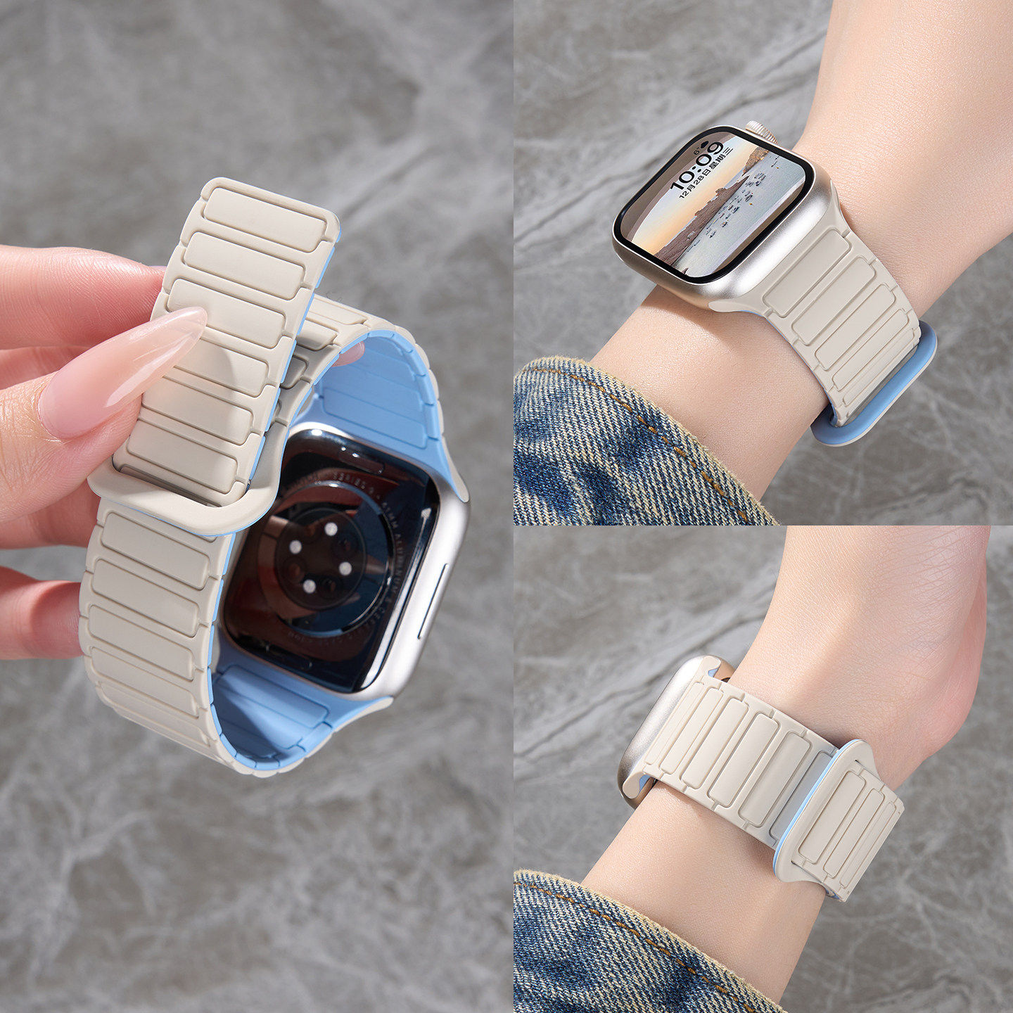 婧仪同款美派适用iwatch11手表苹果S10表带applewatch9新款硅胶磁吸S9运动男女款腕带Ultra3智能se3秋冬原装