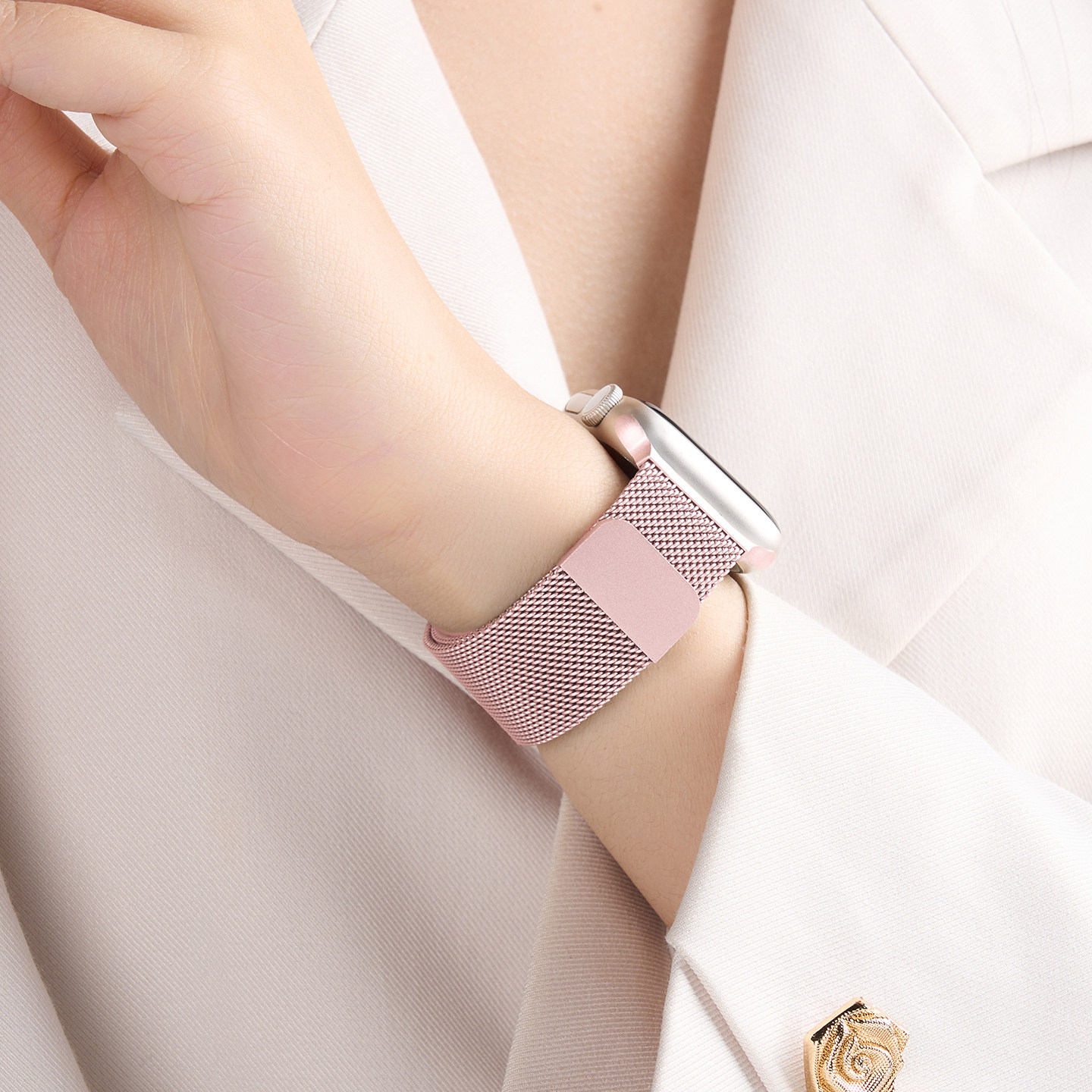 美派适用iwatch11表带苹果S10手表applewatch8米兰尼斯磁吸腕带10夏天金属S9高级配件Ultra智能se3新款男女款