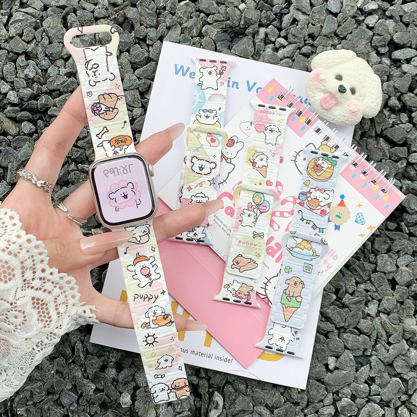 【可爱线条小狗】美派适用苹果S11手表applewatch11表带iwatch10卡通印花S9新款夏天女款8硅胶磁吸SE运动智能
