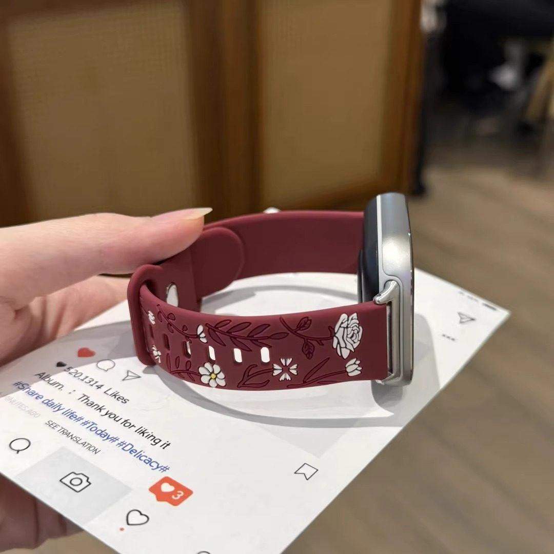 【彩色玫瑰浮雕】美派适用小米手环10手表表带9pro高级感表带小米手环手表带红色硅胶运动手表表带冬季新款