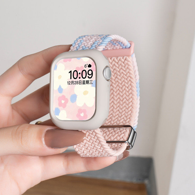 美派适用iwatch11表带苹果S9手表applewatch9夏天S10编织尼龙S8新款S11磁吸8撞色7创意高级se3女生男运动美式