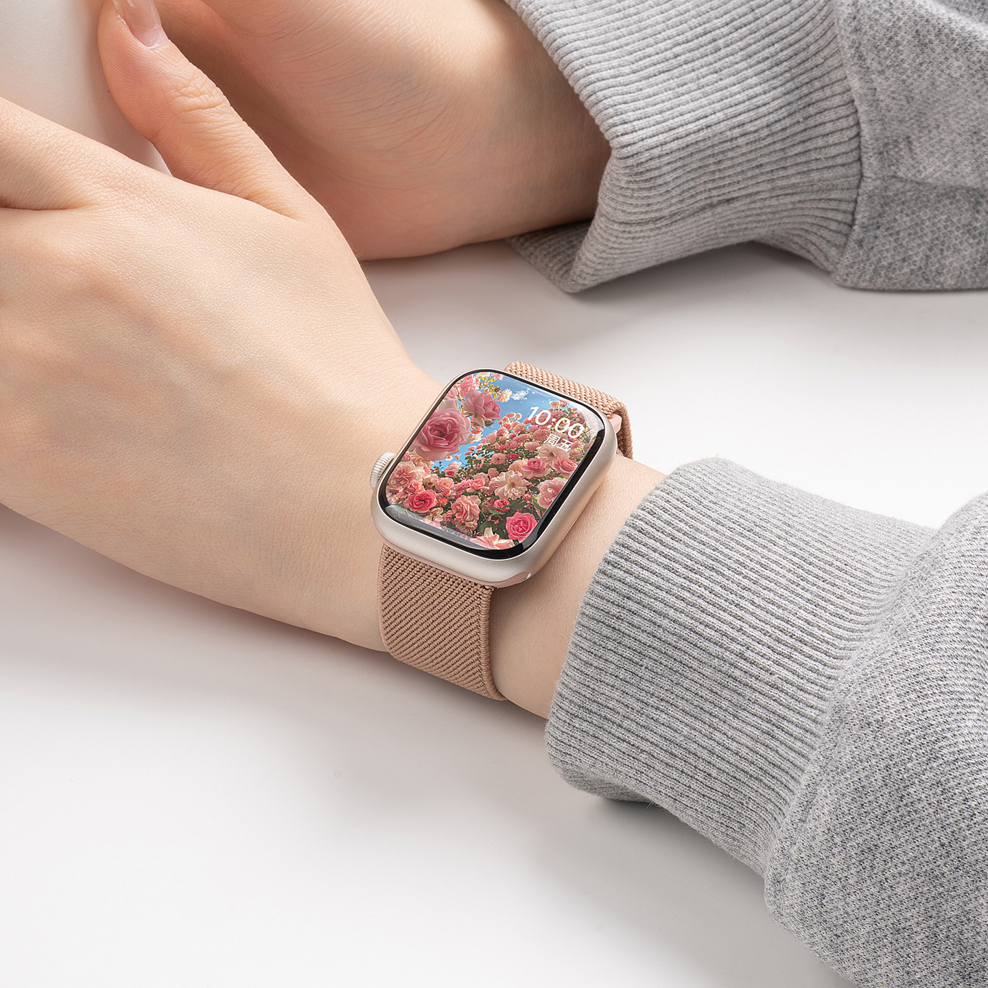 美派新款适用苹果s10磁吸编织手表表带iwatchs10时尚网红女款s7腕带applewatchs9智能高级s8男夏季运动表带