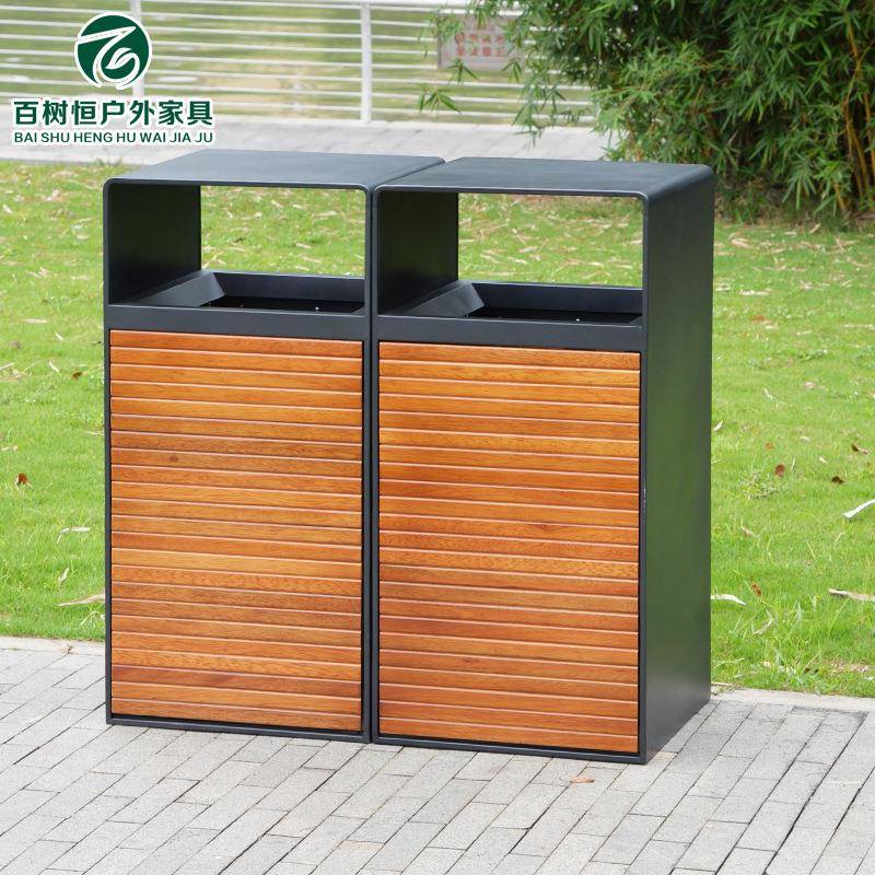 户外不锈钢分类垃圾桶商业广场酒店金属实木垃圾箱市政环卫垃圾筒