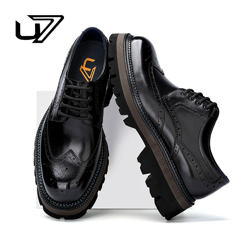 U7品牌男鞋头层牛皮春秋季新款商务休闲正装皮鞋休闲百搭高端男鞋
