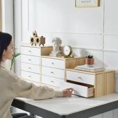 北欧简约风实木办公室桌面柜收纳抽屉式 木质整装 化妆收纳盒
