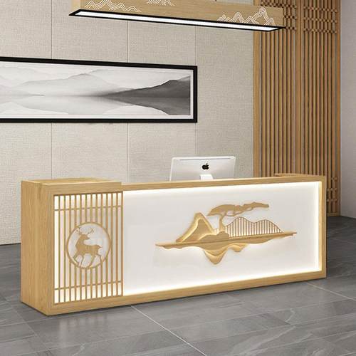 新中式吧台收银台美容院养生馆实木茶叶足浴民宿店铺小型前台接待