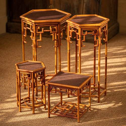 中式凤眼竹兰花架轻奢室内桌面复古花几小型花盆架子功夫茶架摆件